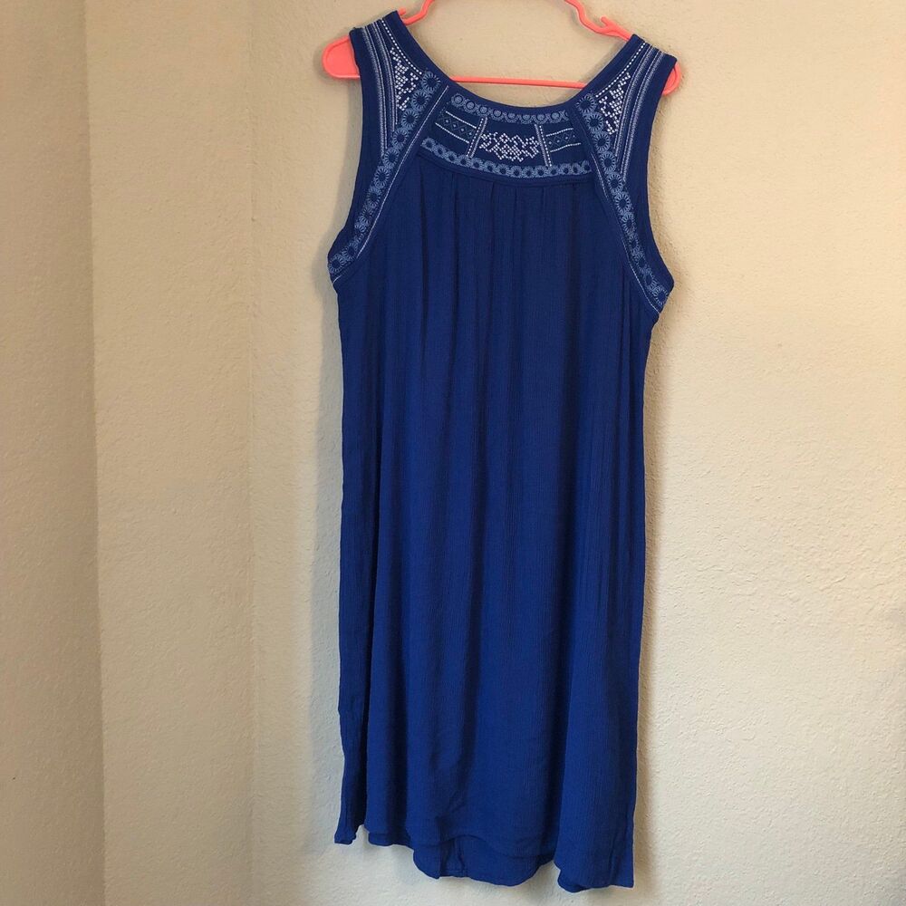 Faded Glory Woman XL Sleeveless Dress Cobalt Blue Embroidered Boho Beachy Chic